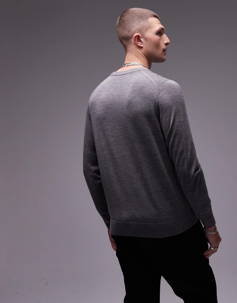 ARKET merino wool sweater with crew neck in dark gray melange