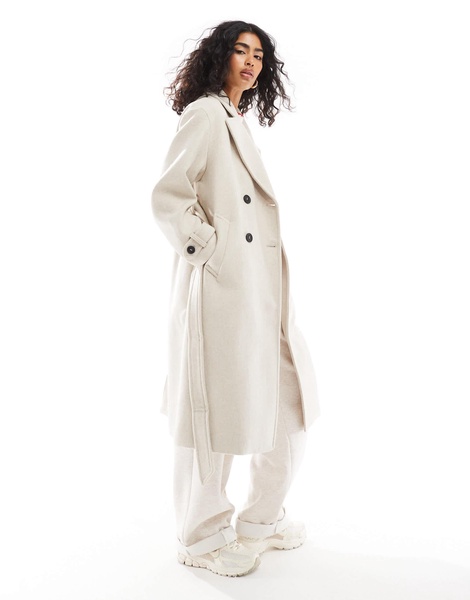 Bershka wool trench coat in stone