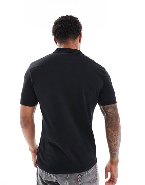 French Connection 2 pack short sleeve polo shirt in black and charcoal