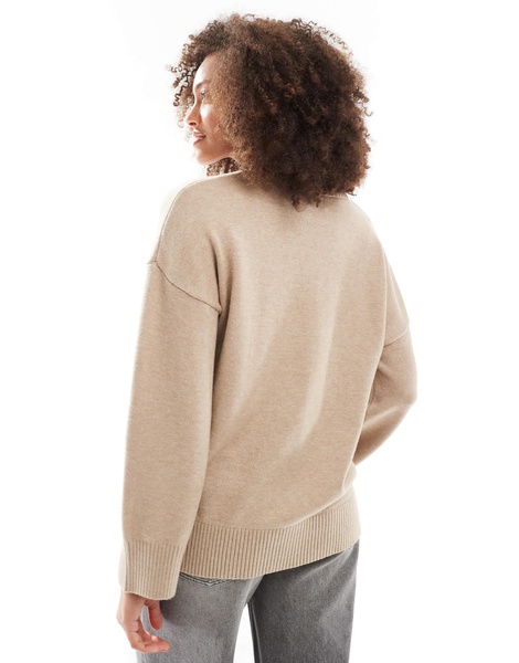 Cotton On luxe crew pullover knitted sweater in cream with bow intarsia