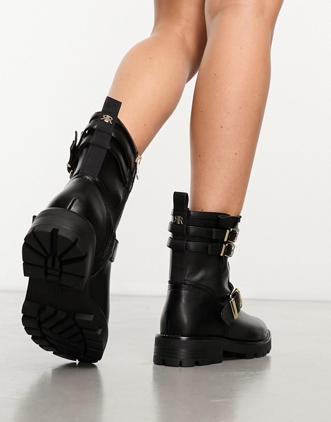 River Island buckled biker boot in black