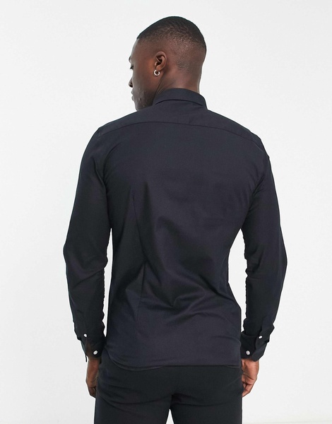 New Look smart long sleeve muscle fit oxford shirt in black