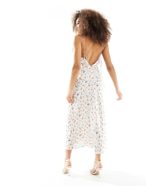 Bardot cherry ruffle maxi dress in white