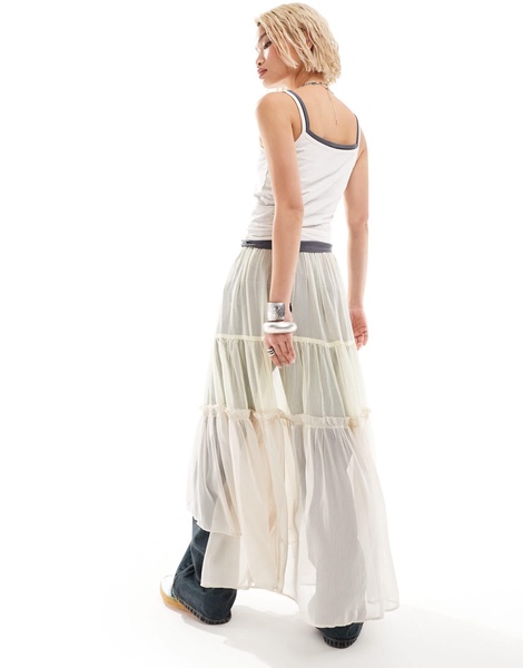 COLLUSION sheer tiered maxi skirt in off white ombre