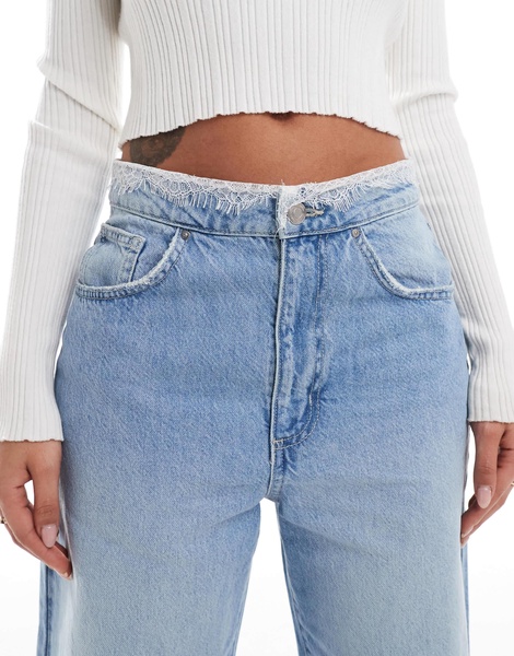 Cotton On super baggy jeans with lace waist in cloud blue denim