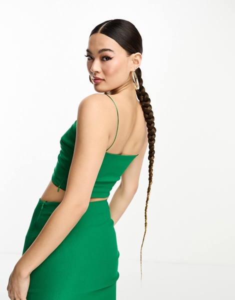 Vesper plunge spaghetti strap top in bright green - part of a set