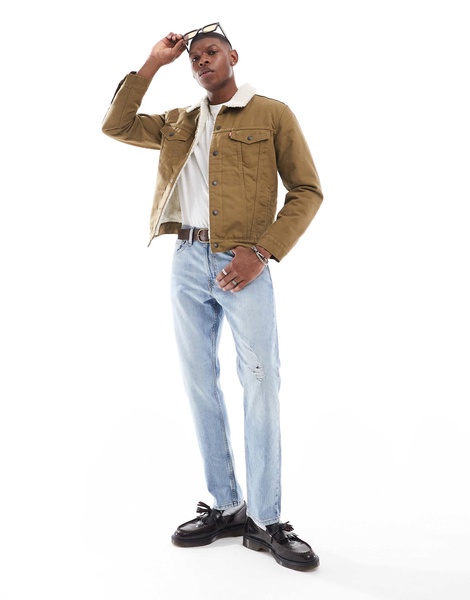 Levi's Type 3 sherpa canvas trucker jacket in tan