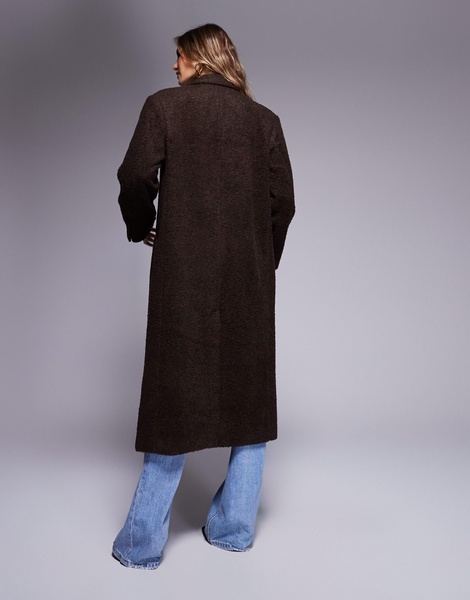 ASOS DESIGN cozy boucle dad coat in chocolate