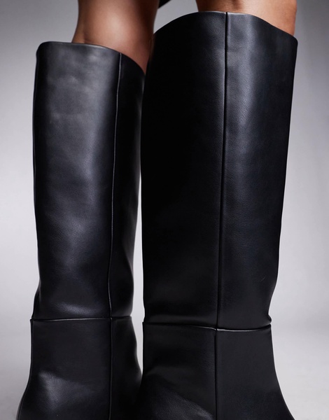 River Island kitten heel knee high boot in black