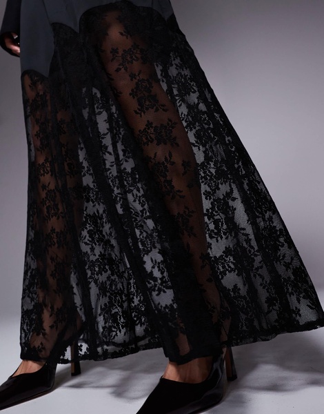 River Island satin skirt with lace hem in black