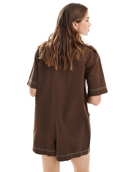 ASOS DESIGN pocket detail utility romper in chocolate