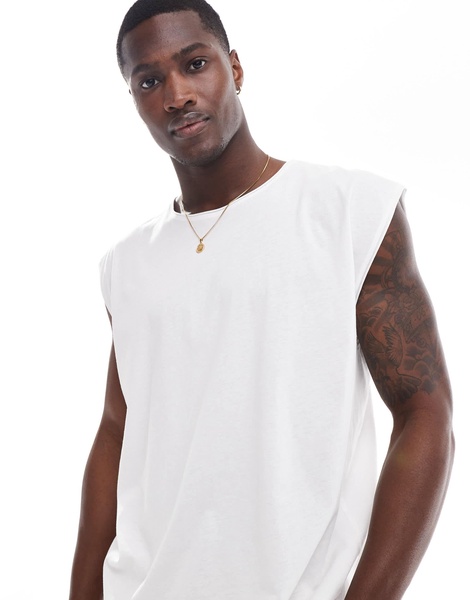 Brave Soul oversized raw edge tank top in white