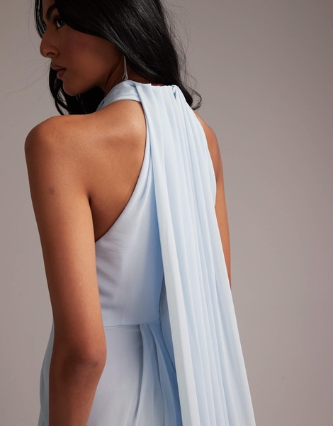 ASOS DESIGN Bridesmaids grecian draped halter maxi dress in light blue