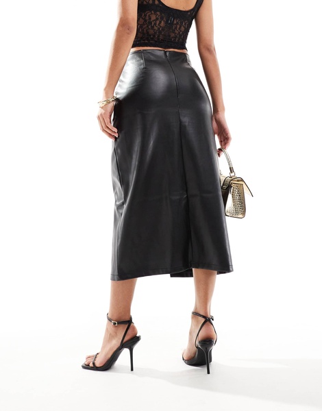 River Island utility wrap PU midi skirt in black