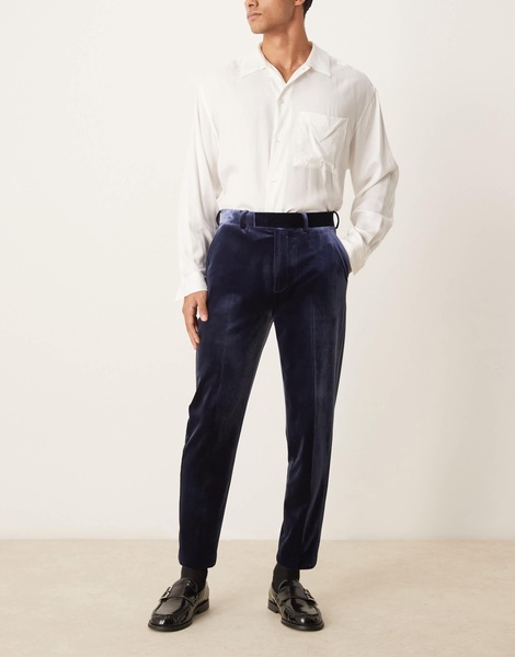 ASOS DESIGN smart tapered fit velvet pants in navy