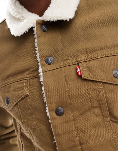 Levi's Type 3 sherpa canvas trucker jacket in tan