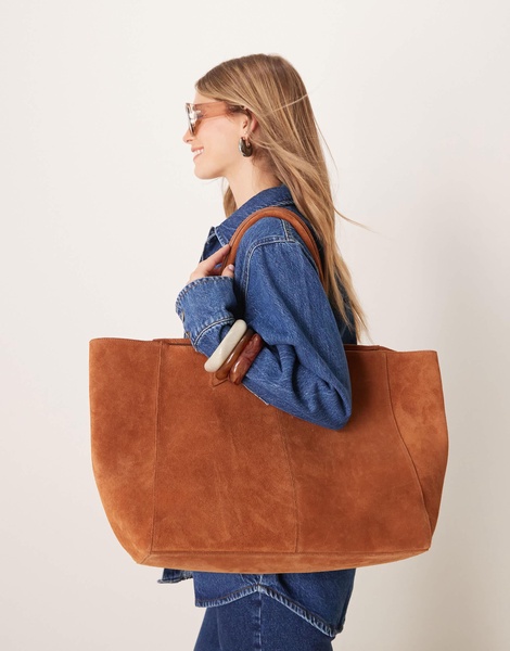 ASOS DESIGN Premium suede bonded tote bag in tan