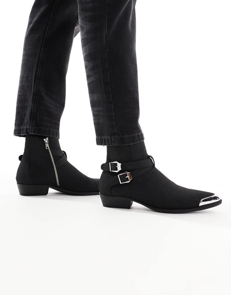 ASOS DESIGN boots in black with straps and cuban heel