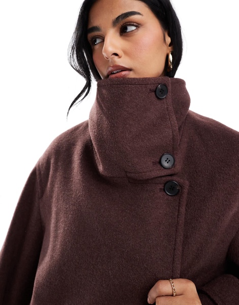 ASOS DESIGN funnel neck longline coat in chocolate