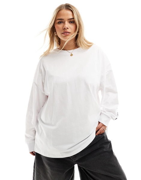 Weekend Collective Curve oversized long sleeve T-shirt with back logo in white