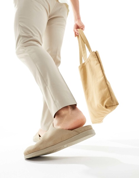 Walk London Breeze Slip On Mules In Stone Suede