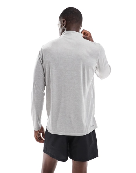 adidas Training Essentials quarter zip long sleeve T-shirt in gray