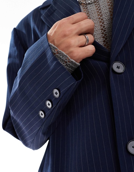 COLLUSION Unisex pinstripe blazer jacket in navy