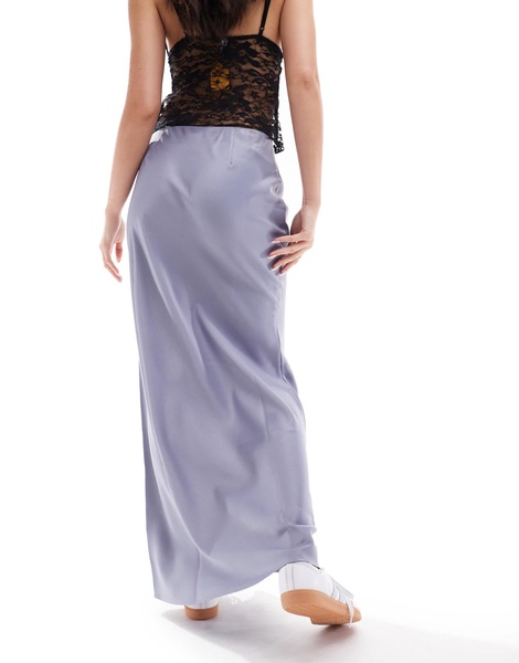 COLLUSION satin slip maxi skirt in gray