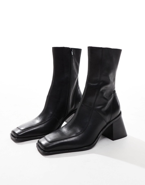 ASOS DESIGN Ria mid-heel leather boots in black