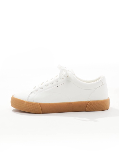 Bershka lace up retro sole sneakers in white