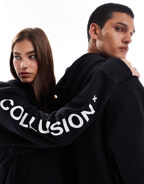 COLLUSION Unisex logo hoodie in black