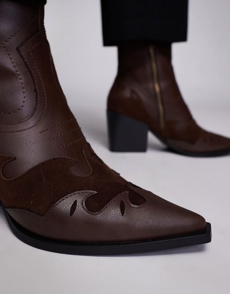 ASOS DESIGN western chelsea boots in brown with cuban heel