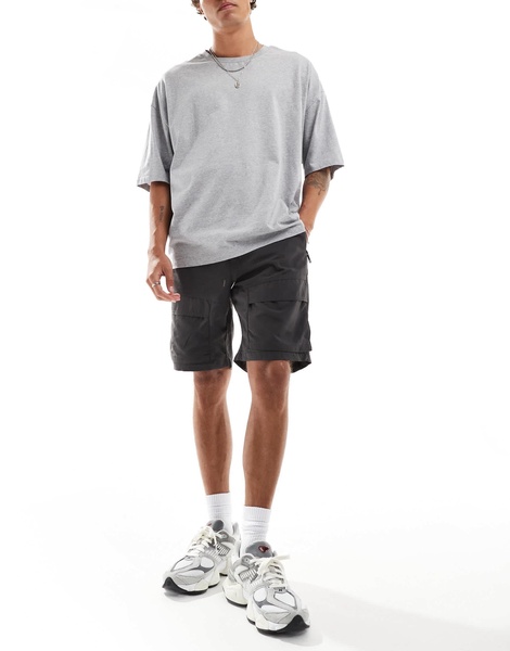 Brave Soul multi pocket tech cargo shorts in dark gray