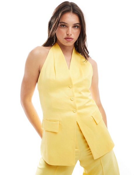 Mango linen mix halter vest in yellow - part of a set