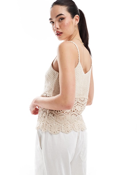 Vila crochet mix camisole top in beige