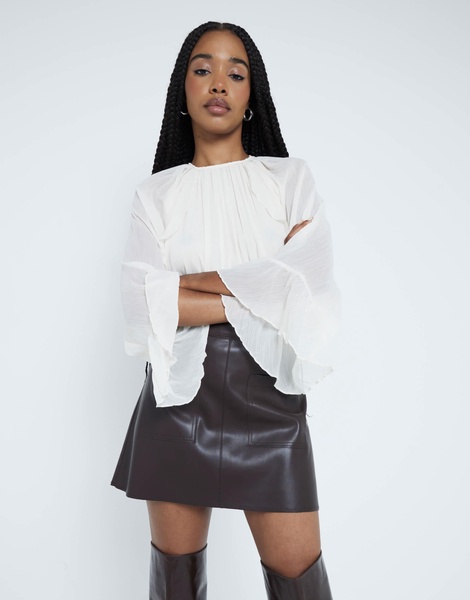 River Island faux leather patch pocket mini skirt in dark brown