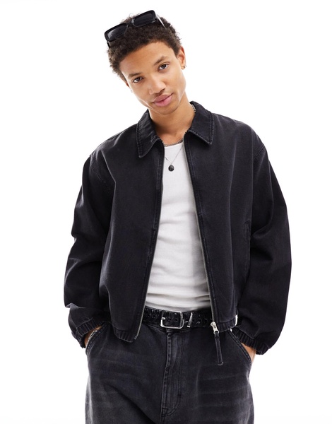 ASOS DESIGN cropped denim harrington jacket in tinted wash