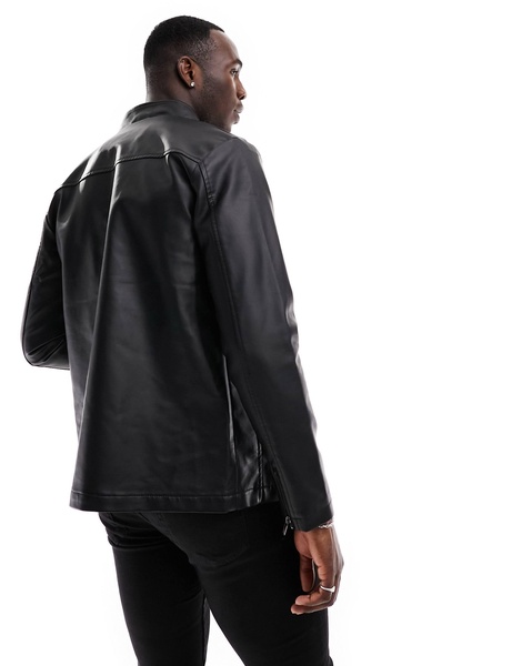 French Connection Tall faux leather racer jacket in black