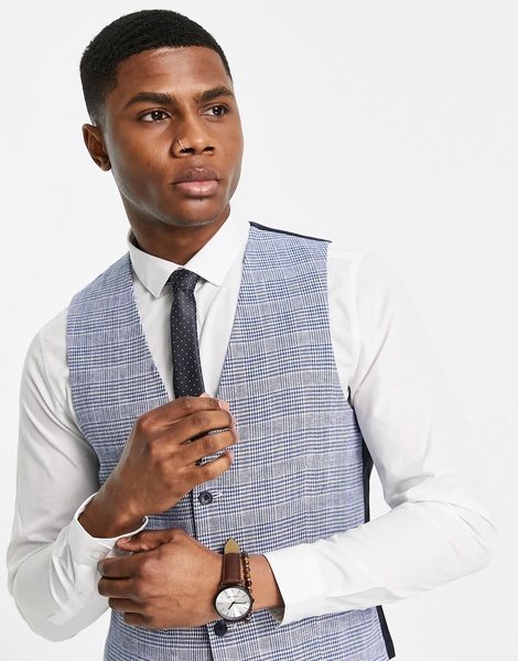 French Connection linen checked vest in gray