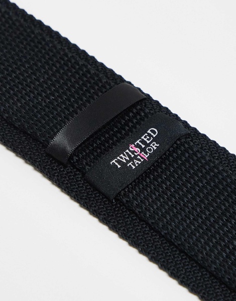 Twisted Tailor knitted tie in black