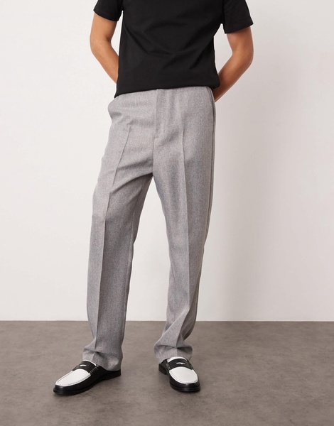 ASOS DESIGN high waist straight leg dress pants in light gray herringbone