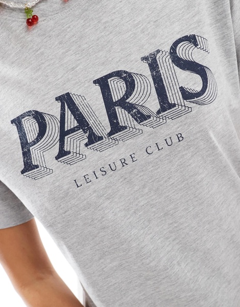 Cotton On oversized t-shirt in gray heather with Paris graphic