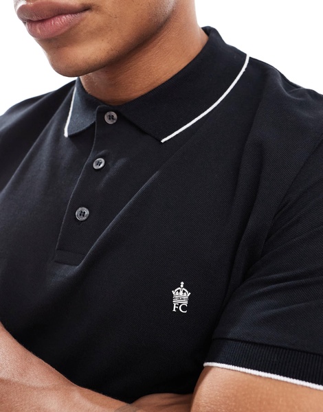 French Connection single tipped pique polo shirt in navy