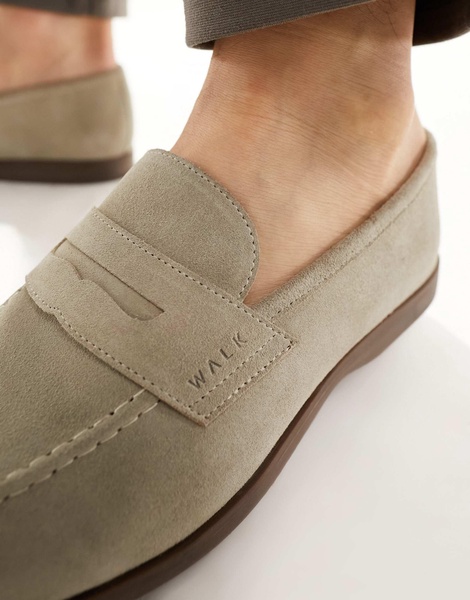 Walk London Angelo Saddle Loafers In Taupe Suede