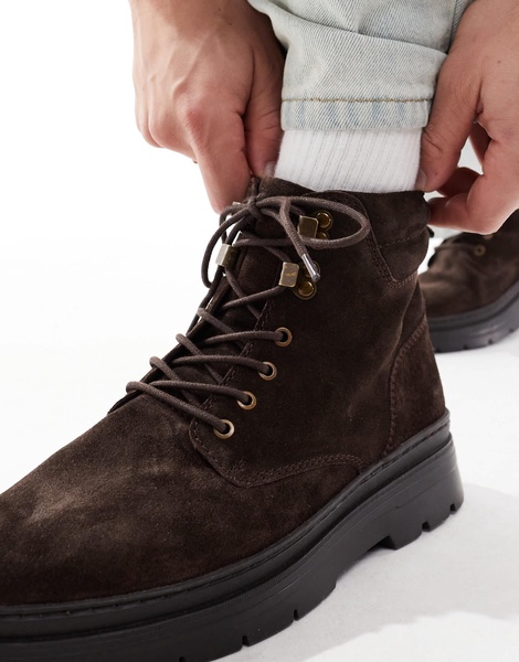 ASOS DESIGN lace up boots in brown suede with wedge sole