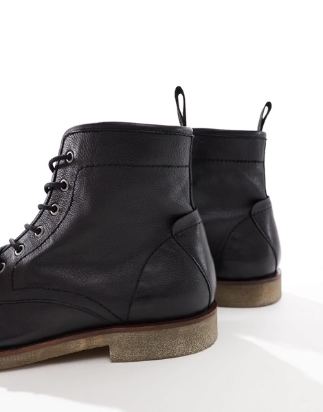 ASOS DESIGN lace up boots in black leather with natural sole