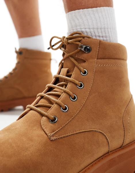 ASOS DESIGN lace up worker boots in tan