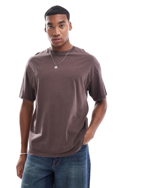 ADPT oversized washed little things back print t-shirt in brown