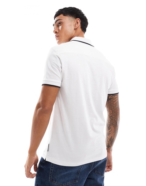 French Connection trophy tipped neck polo in white