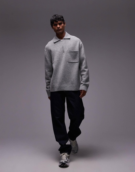 ARKET half zip oversized wool polo sweater in gray